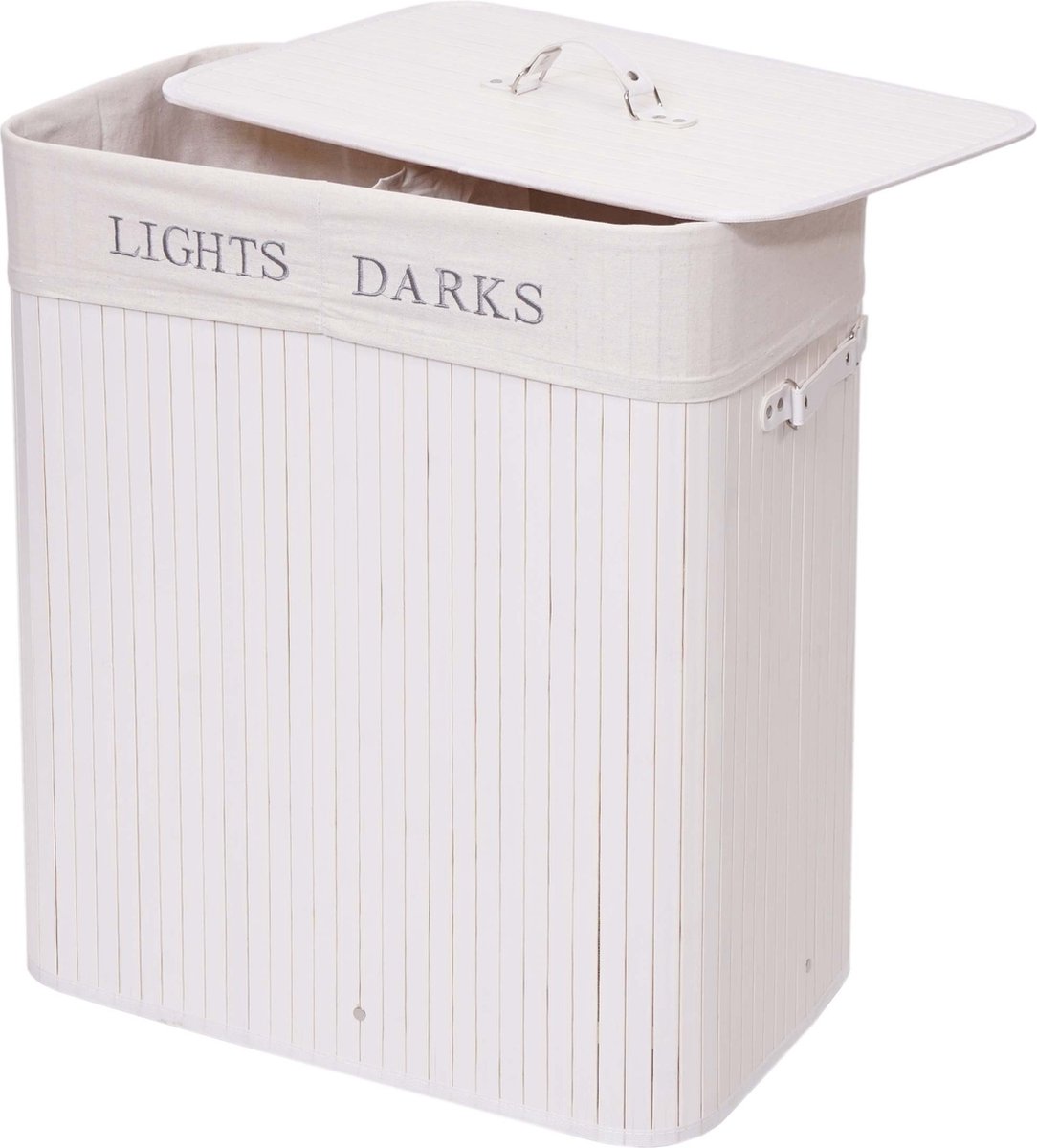 Goedkoopste Wasmand MCW-C21, Wasbox Wasbox, bamboe 2 compartimenten 63x55x34cm 100l ~ wit