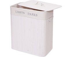 Wasmand MCW-C21, Wasbox Wasbox, bamboe 2 compartimenten 63x55x34cm 100l ~ wit