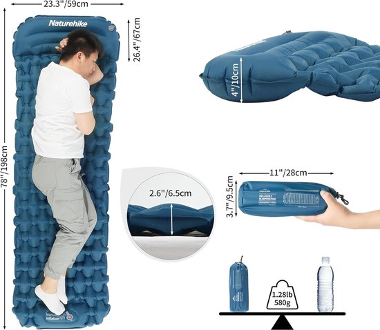 Slaapmat Lichtgewicht enkele slaapmatten Opblaasbaar luchtkussen voor wandelen, backpacken, kamperen, buiten (blauw) van Merkloos — afbeelding 4