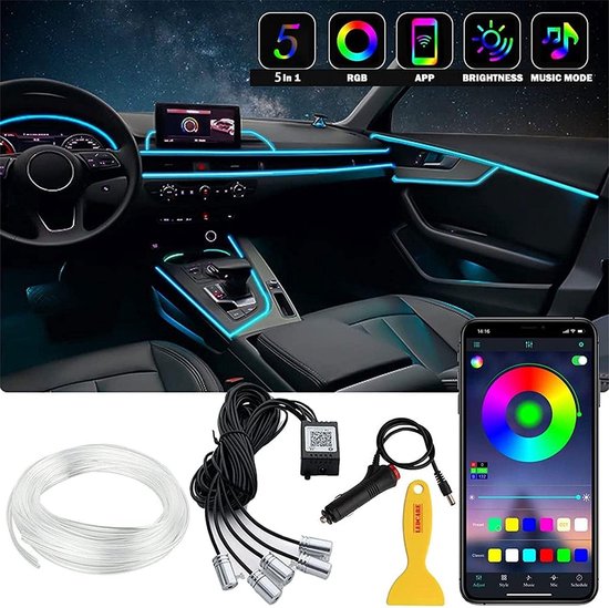 Éclairage intérieur à LED de voiture, musique multicolore à 72 LED