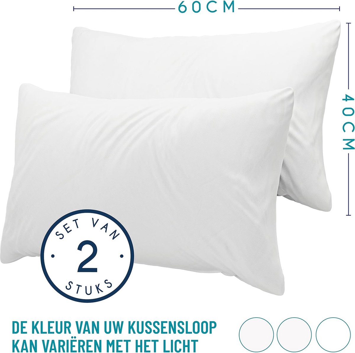 Kussensloop (Set van 2) – Wit Katoen - Voor Kussens 40 x 60 cm - 100% Jersey Katoen - Beddengoed Dubbel Bed Kussensloop - Kussenbeschermer - Bestendig en Hypoallergeen