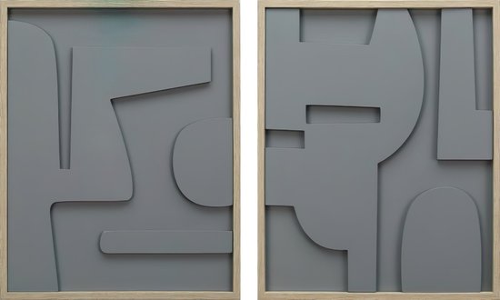 Ter Halle - Schilderij - 3D Art - Grijze Abstracte Figuren - Tweeluik - 40x50cm