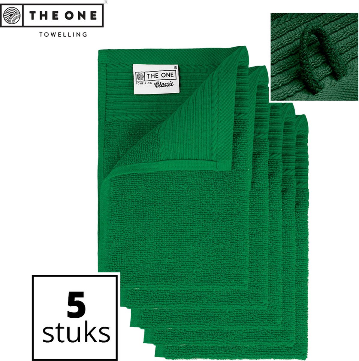 The One Towelling Classic Gastendoeken - Voordeelverpakking - Hoge vochtopname - 100% Zacht katoen - 30 x 50 cm - Groen - 5 Stuks