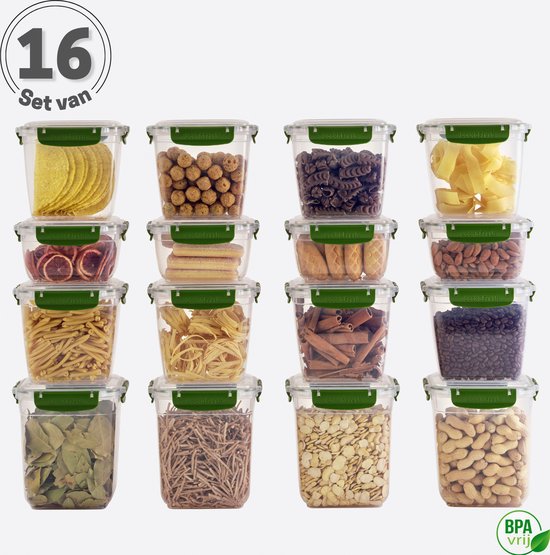 Meal Prep Bakjes Vershoudbakjes Set van 16 Groen Lunchbox Diepvriesbakjes Vershouddoos Vershoudbakjes Set Voedselcontainer Magnetron Bakjes - Tavas