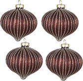 HAES DECO - Kerstballen Set van 4 - Formaat (4) Ø 8x8 cm - Kleur Rood - Materiaal Glas - Kerstversiering, Kerstdecoratie, Decoratie Hanger, Kerstboomversiering