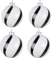 HAES DECO - Kerstballen Set van 4 - Formaat (4) Ø 8x8 cm - Kleur Wit - Materiaal Glas - Kerstversiering, Kerstdecoratie, Decoratie Hanger, Kerstboomversiering