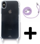 xoxo Wildhearts siliconen hoesje - Geschikt voor iPhone X/XS - Telefoonhoesje - Hoesje met koord - telefoonkoord - Transparant hoesje - Paarse koord
