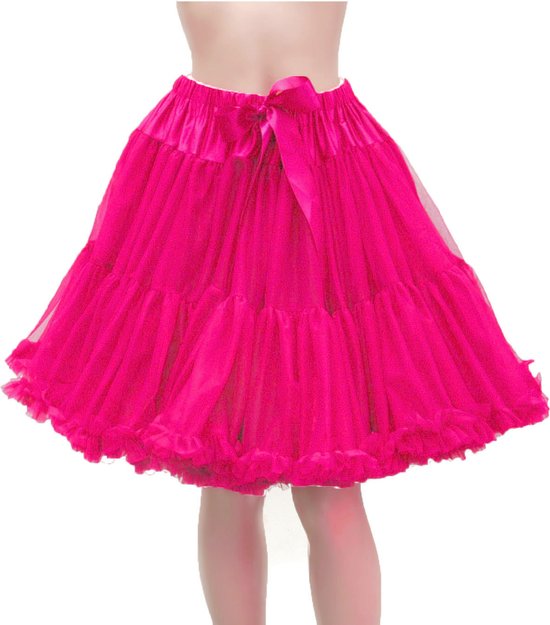 Supervintage supermooie volle zachte petticoat rok fuchsia roze - XS / S - valt op de knie - elastische verstelbare taille - carnaval - feest