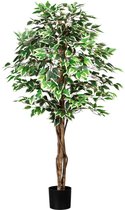Kopu® Kunstplant Ficus 150 cm - 840 groen/witte bladeren - Natuurstam