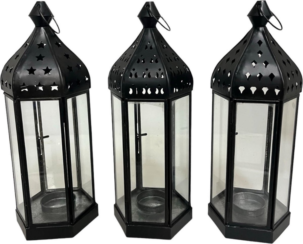Home Society Set/3 - Hang/Kandelaren - Oosters - Shaszi - Zwart - Metaal/Glas
