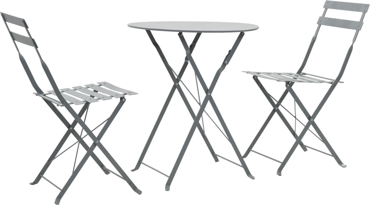 The Living Store 3-delige Bistroset staal grijs - Tuinstoel - Bistroset - Buitentijd - Tuintafel - Buitenleven