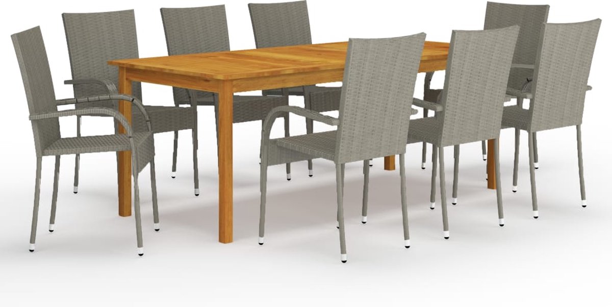 The Living Store 9-delige Tuinset grijs - Tuinset - Acacia Hout - Eetkamerstoel - Buitentafels - Lounge Set