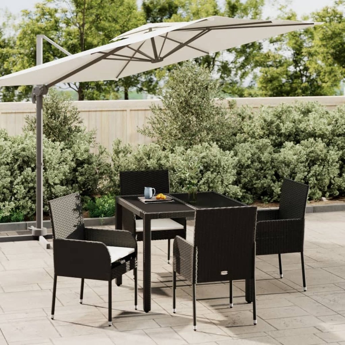 The Living Store 5-delige Tuinset met kussens poly rattan zwart - Tuinset - Tuinset Zwart - Outdoor Furniture - Lounge Set - Eetkamerset