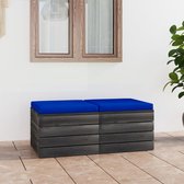 The Living Store Tuinhocker - Palletkussens - Massief grenenhout - Set van 2 - Blauw