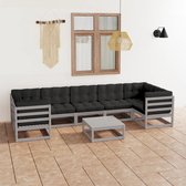 The Living Store Loungeset Grenenhouten - Tuinmeubelset 4 hoekbank 3 middenbank 1 tafel - Grijs - 70x70x67cm - 100% Polyester