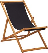 The Living Store Chaise de plage - Ajustable - Bois - Zwart - 60x112 / 119 / 127 cm - 81 / 88,5 / 95 cm - 40 cm - 230 g/m² - Pliable