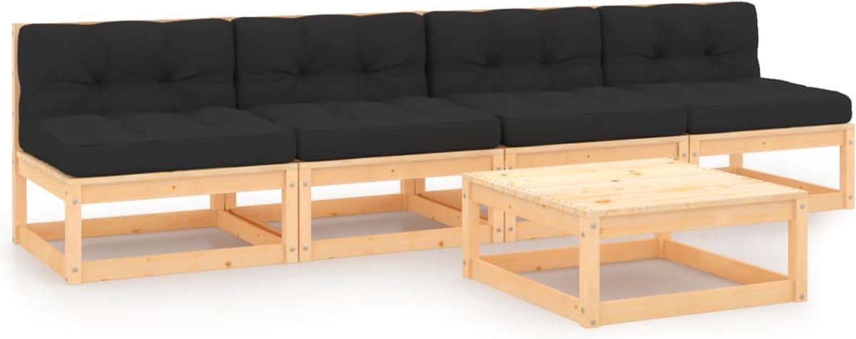 Massief grenenhouten loungeset met kussens voor buiten - Tuinmeubilair in natuurlijke tinten