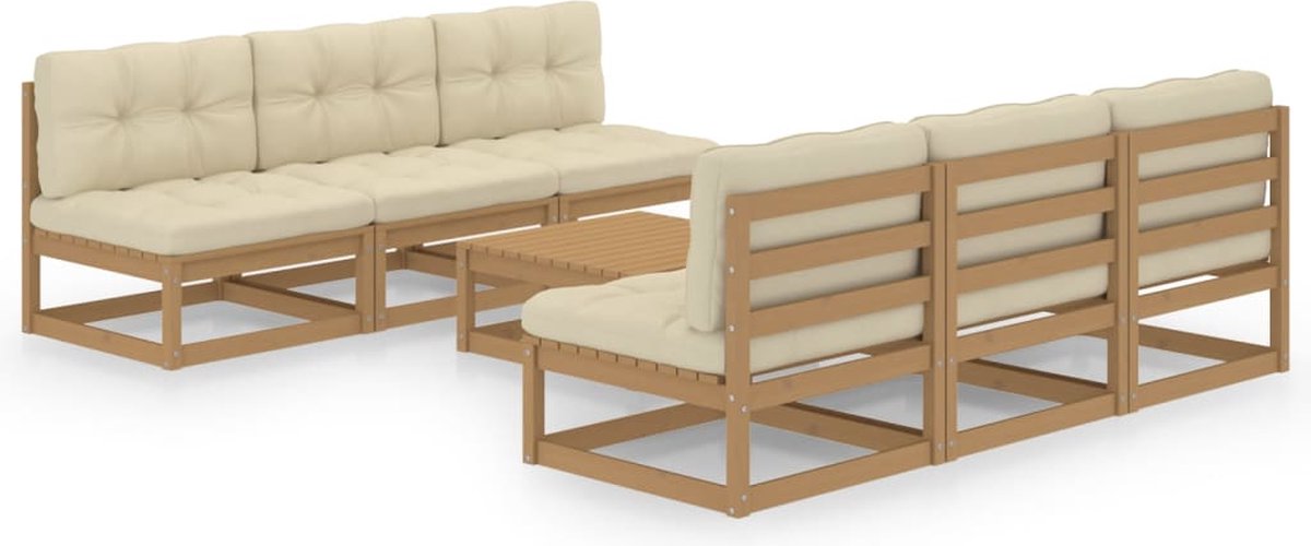 The Living Store 7-delige Loungeset met kussens massief grenenhout - Loungeset - Houten Lounge Set - Tuinset - Tuinlounge - Loungemodule