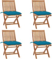 The Living Store Tuinstoelenset Teakhout - 4 stoelen 4 kussens - Lichtblauw - 46.5x58x88cm - Inklapbaar - Geen montage vereist