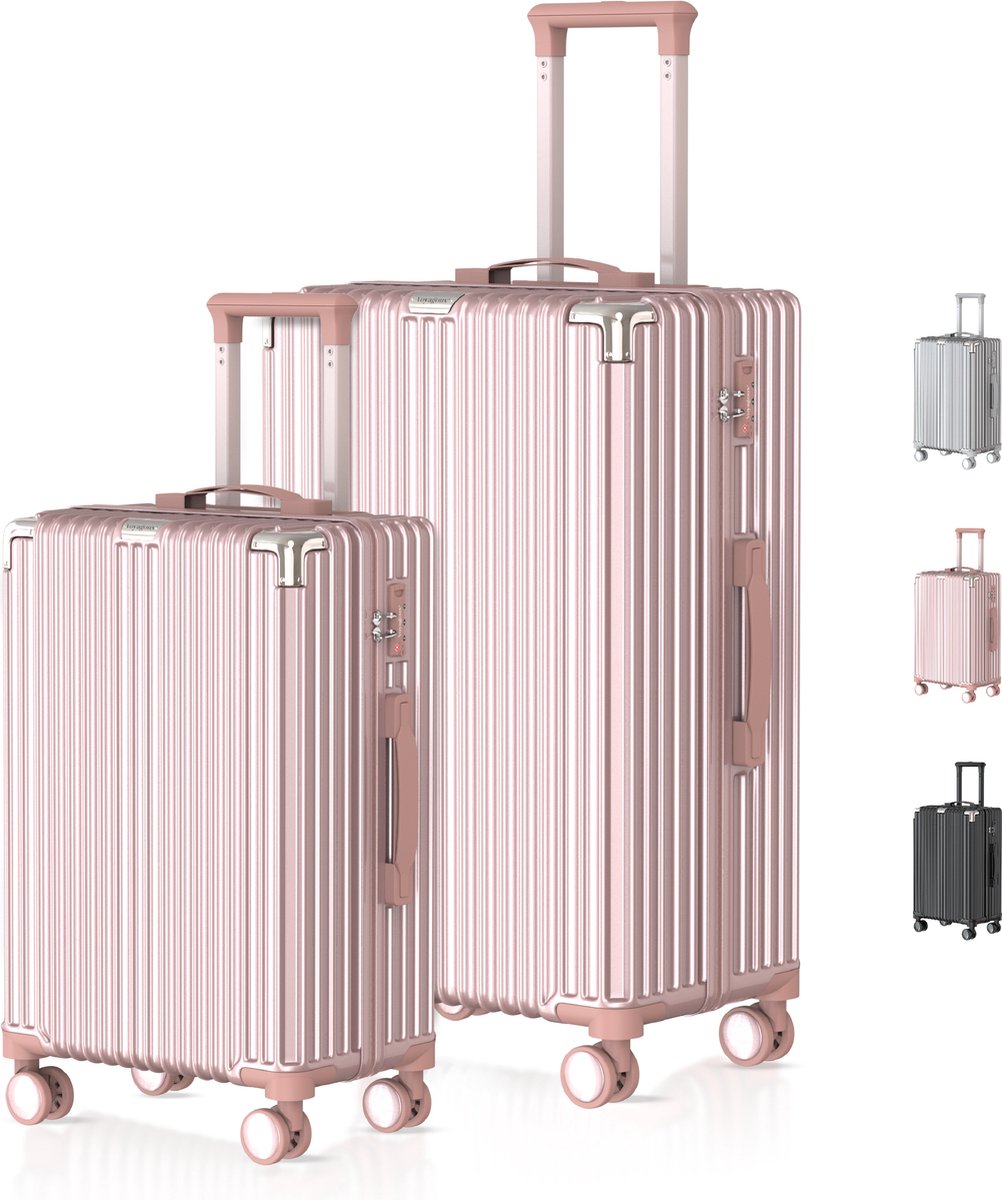 Voyagoux® - Reiskoffer set - Koffers - 2 stuks - S/M - Rose gold