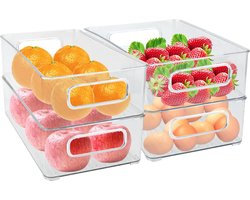 Koelkast Organizer Set van 4, Lre Co. Stapelbare Koelkast Organizer Koelkast Lade Keuken Opslagdoos voor Koelkast Koelkast Containers met Handvat BPA Gratis