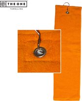 The One Towelling Golfhanddoek - 40 x 50 - Sporthanddoek - Terry Velours - 100% Gekamd Katoen - Met metaal oog en karabijnhaak - Oranje