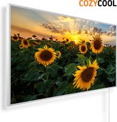 Infraroodpaneel met afbeelding | Zonsondergang zonnebloemveld | 1200 Watt | Witte lijst | Infrarood verwarmingspaneel | Infrarood paneel | Infrarood verwarming