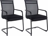 CLP Denny Set van 2 eetkamerstoelen - Bezoekerstoel - Met metalen frame - Met Armleuning - Stof - zwart