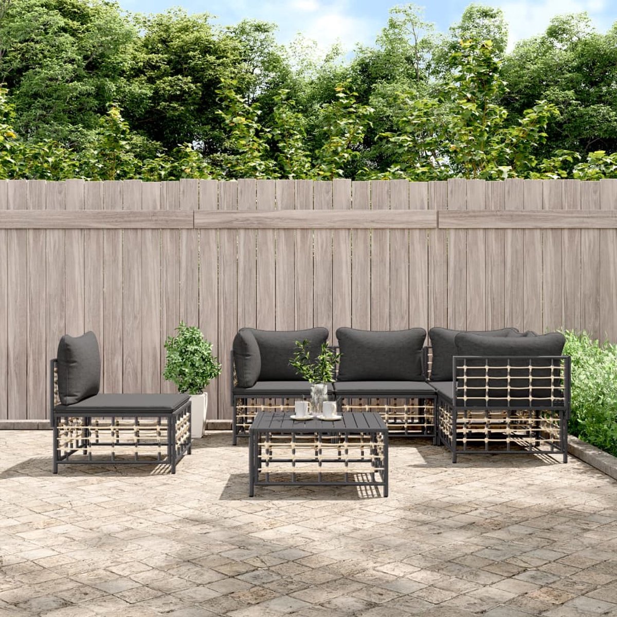 The Living Store Hoekbank loungeset - antraciet - 72 x 72 x 66 cm - weerbestendig Hoekbank - Lounge Set - Tuinset - Buitensalon - Poly Rattan - Antraciet - Hoeksofa - Loungestoel - Balkon