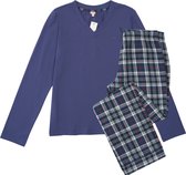 La-V pyjamasets voor dames met geruite flanel broek Blauwe jean S