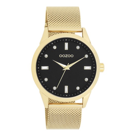 OOZOO Timepieces - Goudkleurige OOZOO horloge met goudkleurige metalen mesh armband - C11283