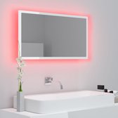The Living Store LED-Wandspiegel - 80 x 8.5 x 37 cm - RGB-verlichting - Hoogglans wit - Bewerkt hout en acryl