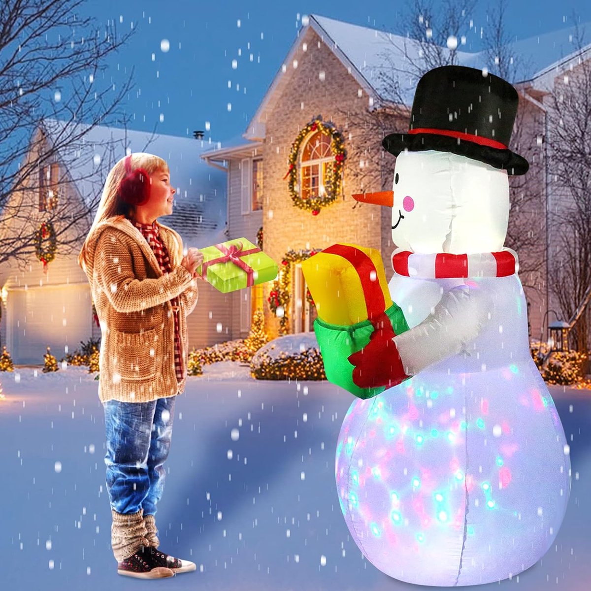 Décoration de Noël - Bonhomme de neige gonflable - Lumières LED