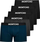 MONTCHO - Essence Series - Boxershort Heren - Onderbroeken heren - Boxershorts - Heren ondergoed - 5 Pack (3 Zwart - 1 Antraciet- 1 Blauw) - Heren - Maat S