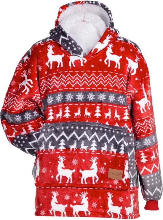Vitapur Hoodie Deken inclusief bijpassende sokken - Kind - Plaid - Snuggle hoodie - Hoodie deken - Fleece Deken - Snuggie - Deken - Cadeau - Rood Kerst