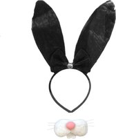 Paashaas/konijn verkleed set - oren diadeem met tandjes/snuitje - zwart - voor volwassenen