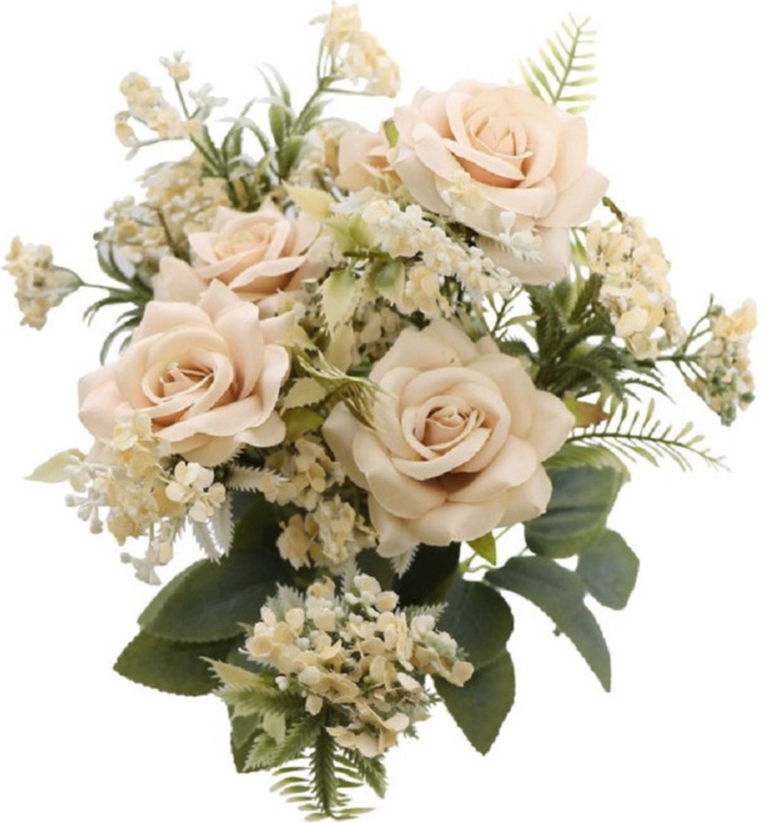 Chaks Rozen kunstbloemen boeket - 5x - ivoor/zalm kleurig - H41 cm