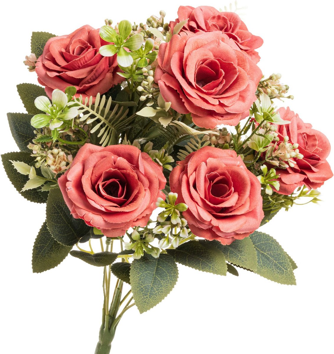 Chaks Rozen kunstbloemen boeket - 6x - roze - H43 cm