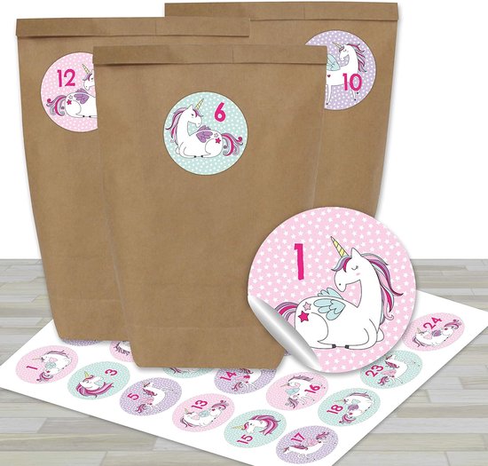 Adventskalender om te vullen, DIY adventskalenderzakjes met 24 cijferstickers en klemmen en 48 kerstcadeauhangers, cadeauzakjes voor Kerstmis, zakjes om te vullen, papieren zakjes