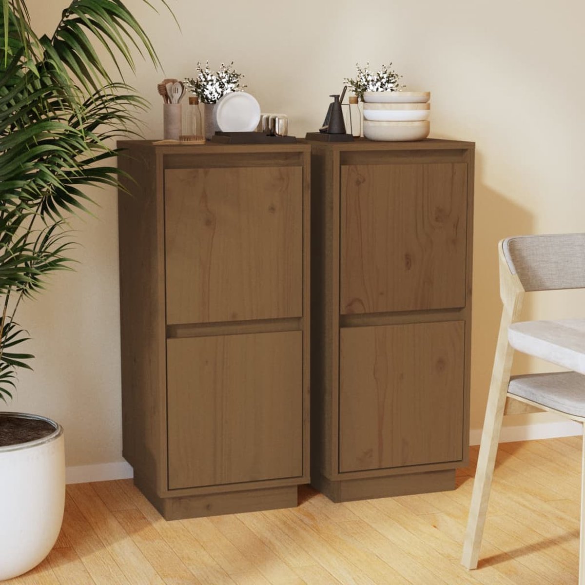 vidaXL Kast - Dressoirs - Dressoirs 2 st 31,5x34x75 cm massief grenenhout honingbruin - Grenoble Hout - Bruine Kleuren - Salonmeubilair