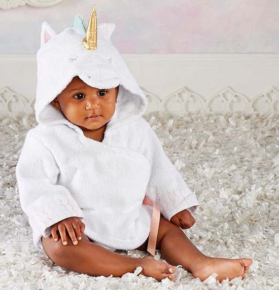 Baby Badjas Eenhoorn - 0-12 maanden (0-1 jaar) - ochtendjas - katoen - snel drogend - met capuchon - kraamcadeau - dierenbadjas - sinterklaas - unicorn - dier - meisjes en jongens - wit — afbeelding 2