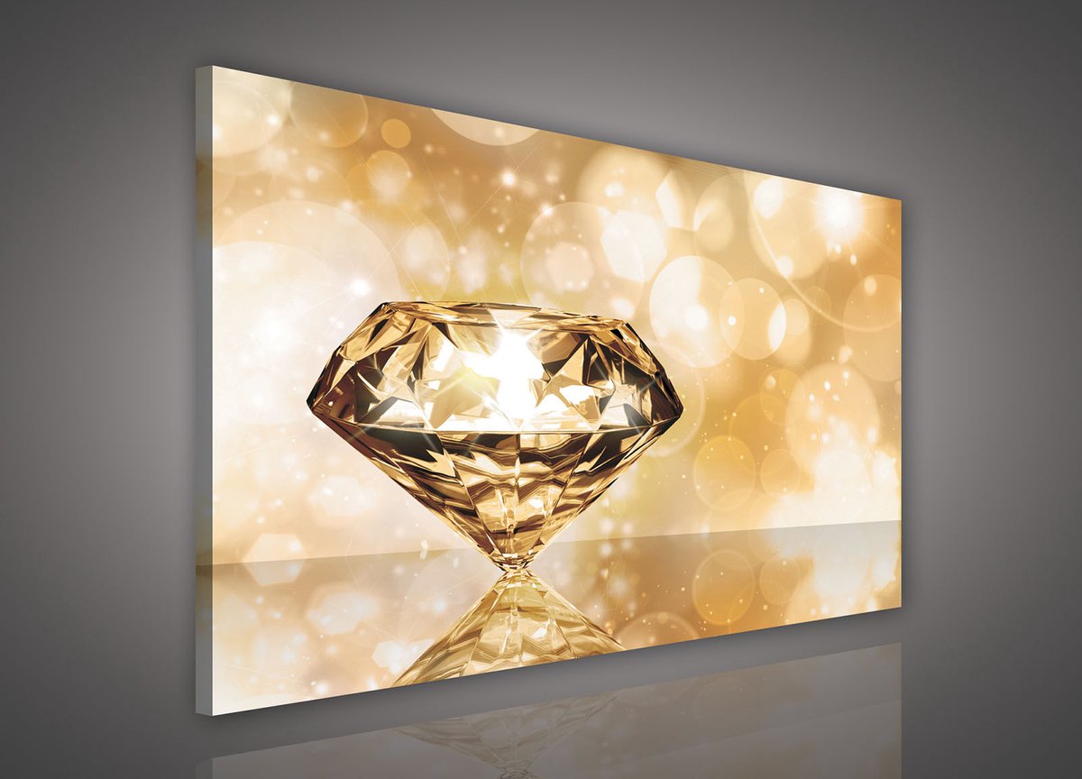 Canvas Schilderij - Diamant - Goud - Abstract - Diamanten - Briliant - Inclusief Frame - 100x75cm (lxb)