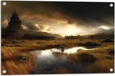 Tuinposter – Landschap - Gras - Bomen - Wolken - Water - 75x50 cm Foto op Tuinposter (wanddecoratie voor buiten en binnen)