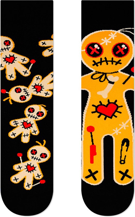 Halloween Sokken Voodoo Doll - 2 verschillende sokken - Dames maat 36-40 - Voodoo pop - Halloween accessoires