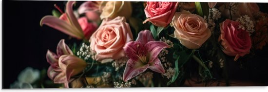 Dibond - Bloemen - Boeket - Kleuren - Vaas - 90x30 cm Foto op Aluminium (Met Ophangsysteem)