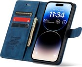 iPhone 15 Pro Bookcase hoesje - CaseMe - Effen Donkerblauw - Kunstleer