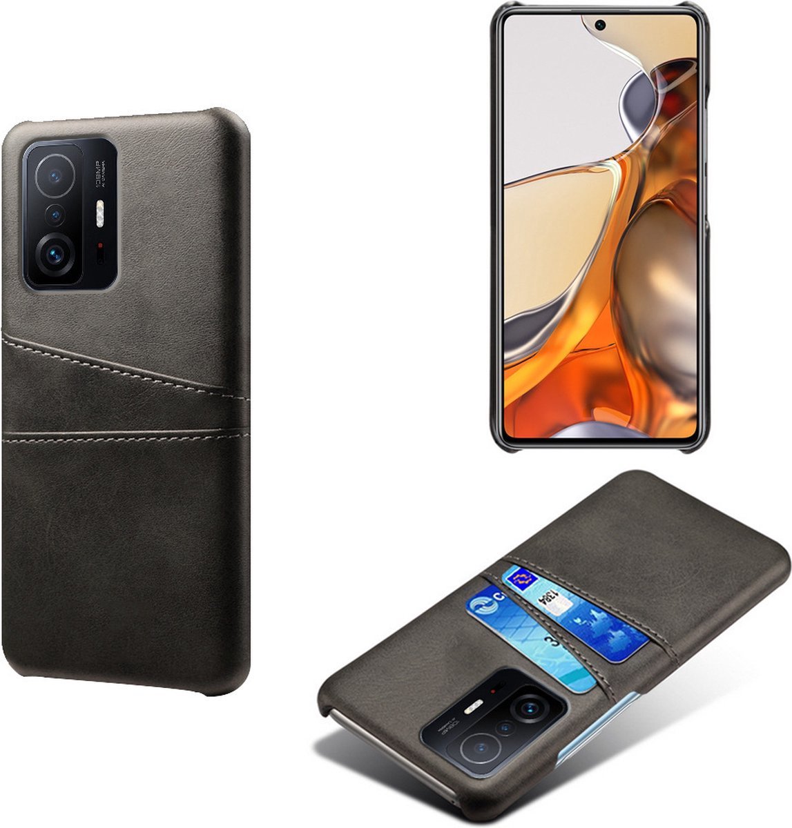 Backcover met Opbergvakjes + PMMA Screenprotector voor Xiaomi Mi 11T / Mi 11T Pro _ Zwart