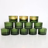 Groene theelichthouder, set van 12, glazen kaarsenhouders voor bruiloftstafeldecoratie, theelichtjes, kaarsenhouder voor woondecoratie