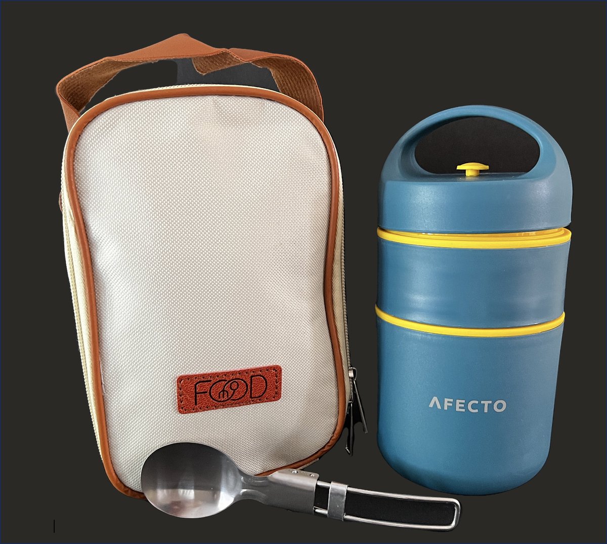 Afecto lunchpot + thermotas + opvouwbare lepel - Thermos Lunchbox - Lunchpot to go