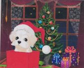 Kerst - Hondje met kerstmuts - wintertafereel- Diamond Painting - 40x50 - Ronde steentjes
